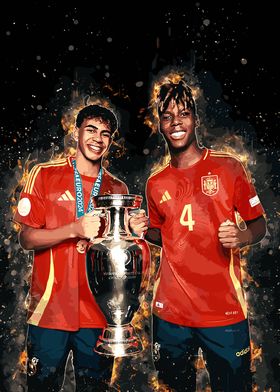 Lamin Yamal &amp; Nico Williams Spain Euro 2024 Champions