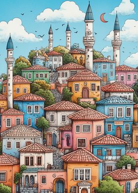 Colorful Town with Minarets