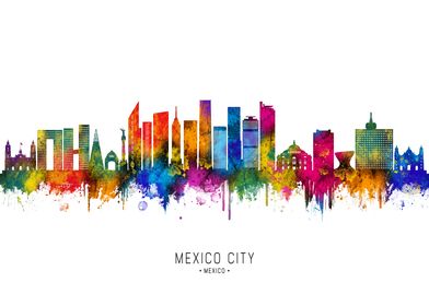 Mexico City Skyline Watercolor