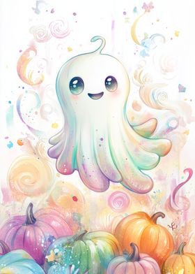 Cute Ghost with Pumpkins