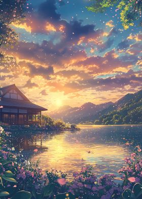 Japanese Lakeside Sunset