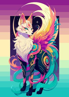 Colorful Fox with Wings