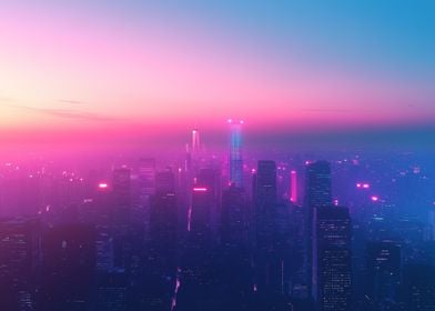 Neon Cityscape at Sunset