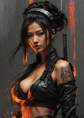 Lena Lethalstrike - Cyberpunk Ninja Assassin