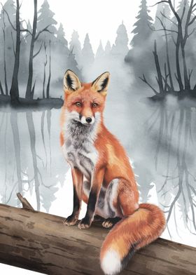 Fox in Misty Forest