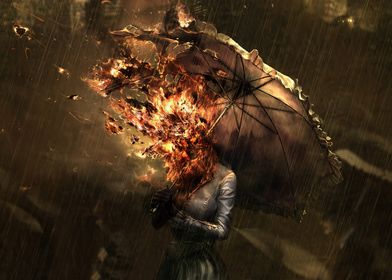 Burning Woman in Rain