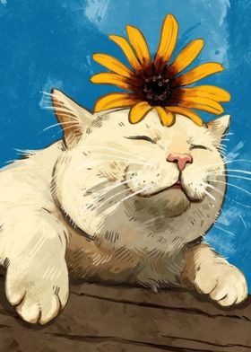 Cat with Sunflower