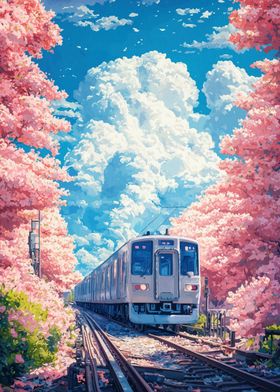 Train Through Cherry Blossoms