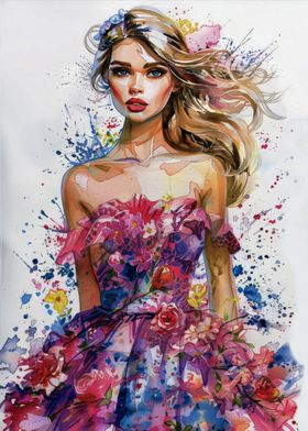 Floral Watercolor Woman