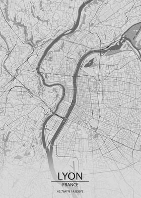 Lyon France Light Grey City Map