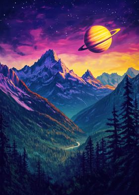 Saturn Over Mountains