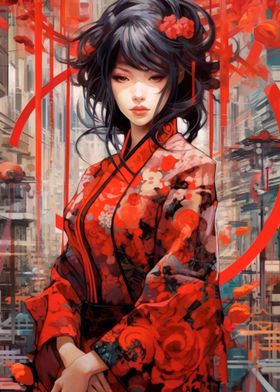 Red Kimono Woman