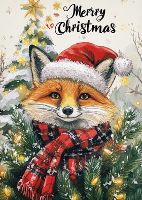 Christmas Fox Watercolor