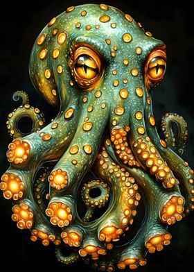 Green Octopus with Golden Spots