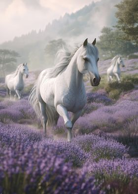 White Horses in Lavender Field