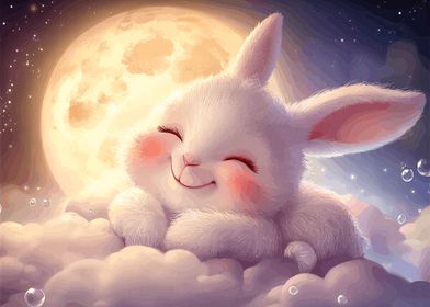 Smiling Bunny on Clouds