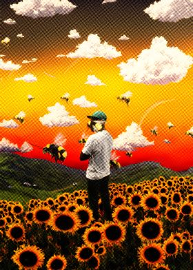 Man in Sunflower Field