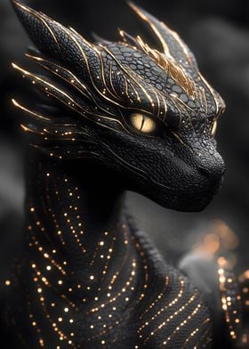 Black Dragon with Gold Accents