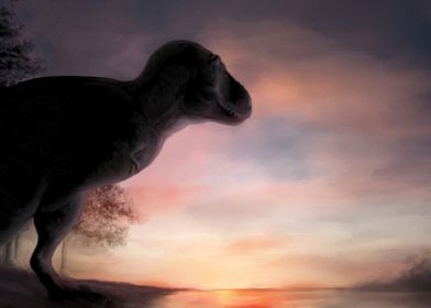 T-Rex Silhouette at Sunset