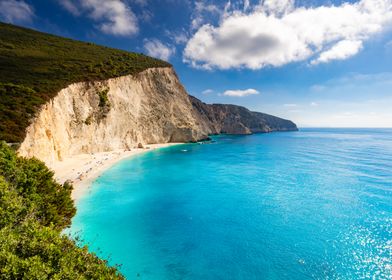 Holiday Greek bay with a sandy beach and sea