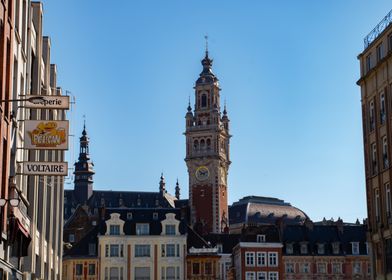 French Lille Cityscape with Clock Tower