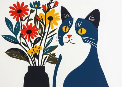 Cat and Flowers Illustration