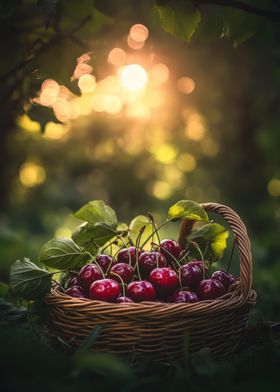 Basket of Cherries in Sunlight