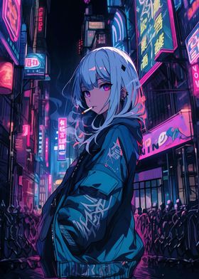 Anime Girl in Neon City