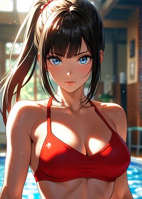 Anime Girl in Red Bikini