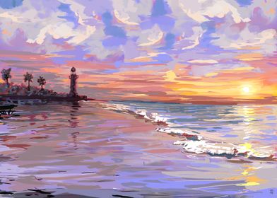 Lighthouse Sunset Seascape