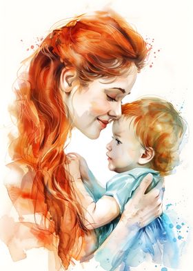 Mother and Child Watercolor