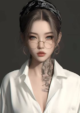 Anime Girl with Tattoo