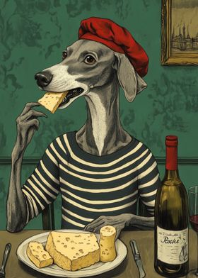 Dog in a Beret Eating Cheese