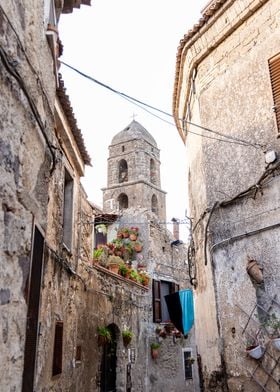 Stone Church Bell Tower in Caserta Vecchia