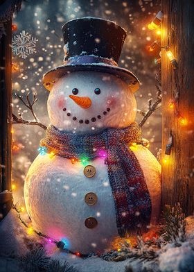 Smiling Snowman in Winter