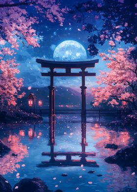 Japanese Moonlit Torii Gate chery bloossom