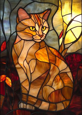 Stained Glass Orange Tabby Cat