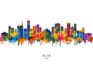 Milan Skyline Italy Watercolor