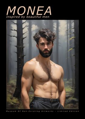 Shirtless Man In Front Of Forest Painting