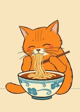 Cat Eating Ramen