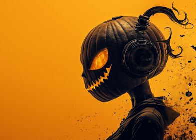 Pumpkin Head with Headphones