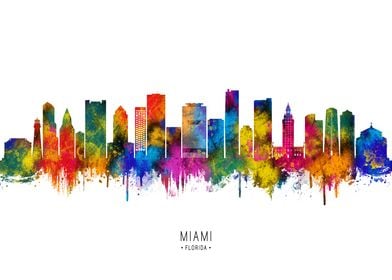 Miami Skyline Watercolor