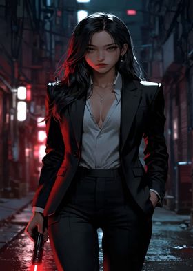 Anime Woman in Black Suit