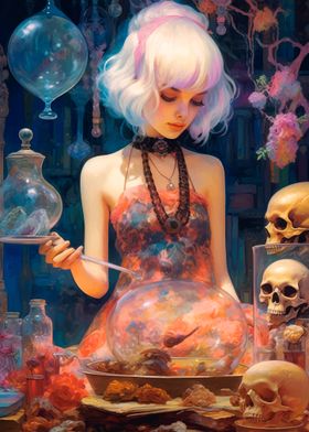 Alchemist Girl with Skulls