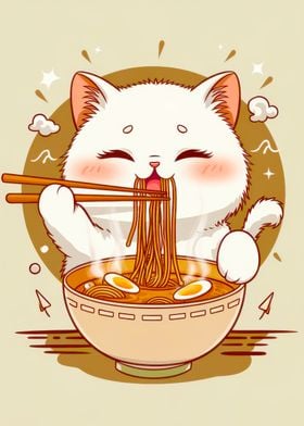 Cute Cat Eating Ramen