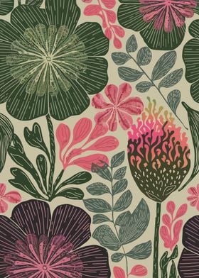 Floral Pattern with Green and Pink