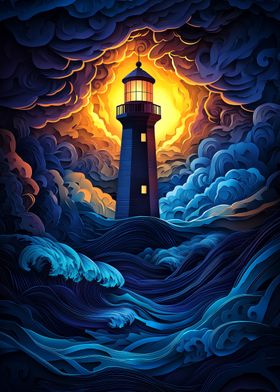 Lighthouse in Stormy Sea