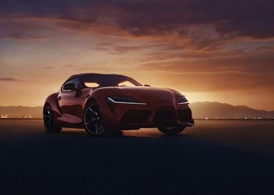 Red Toyota Supra at Sunset