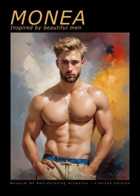 Shirtless Muscled Man In Front Of Painted Wall