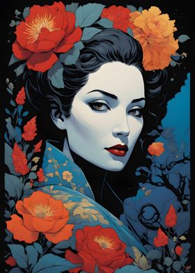 Geisha with Flowers